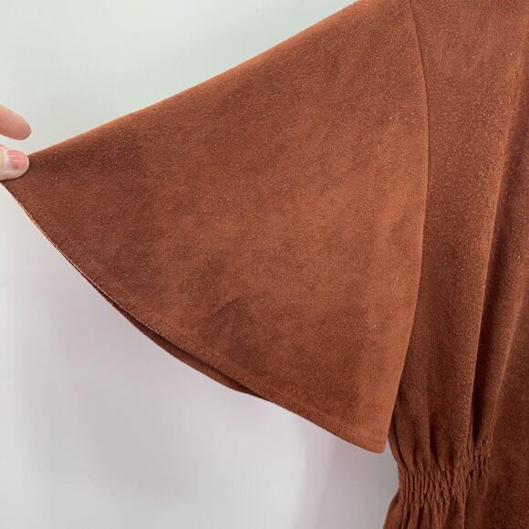 She + Sky Size M Dress Faux Suede Button Front Brown V-Neck Flutter Sleeve Boho - Picture 7 of 8